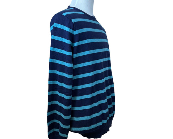 J. Crew Mens Navy Blue/Light Blue Striped Cotton Cashmere Sweater Sz L Crewneck