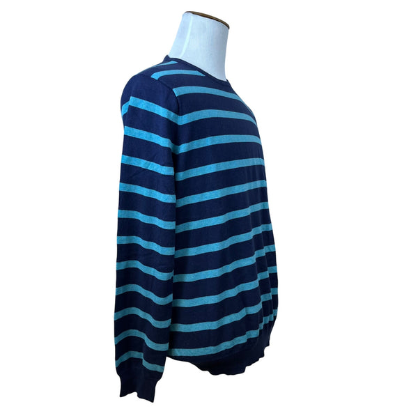 J. Crew Mens Navy Blue/Light Blue Striped Cotton Cashmere Sweater Sz L Crewneck
