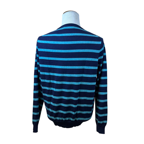 J. Crew Mens Navy Blue/Light Blue Striped Cotton Cashmere Sweater Sz L Crewneck