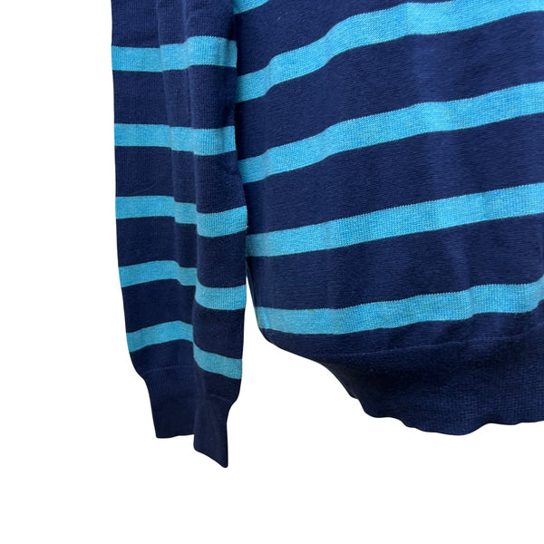 J. Crew Mens Navy Blue/Light Blue Striped Cotton Cashmere Sweater Sz L Crewneck