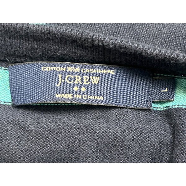 J. Crew Mens Navy Blue/Light Blue Striped Cotton Cashmere Sweater Sz L Crewneck