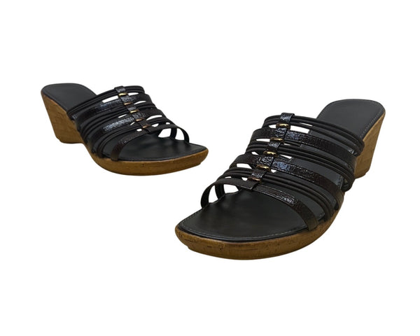 Italian Shoemakers Womens Chocolate Strappy Slide-On Tiber Wedge Sandals Sz 10