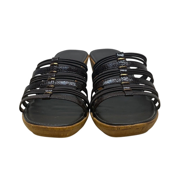 Italian Shoemakers Womens Chocolate Strappy Slide-On Tiber Wedge Sandals Sz 10