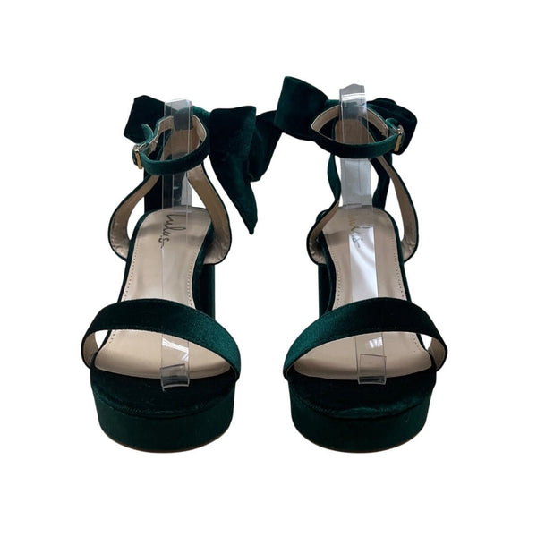 Lulus Emerald Green Velvet Bow Tie Straps Block Heel Sandals Sz 10 - New
