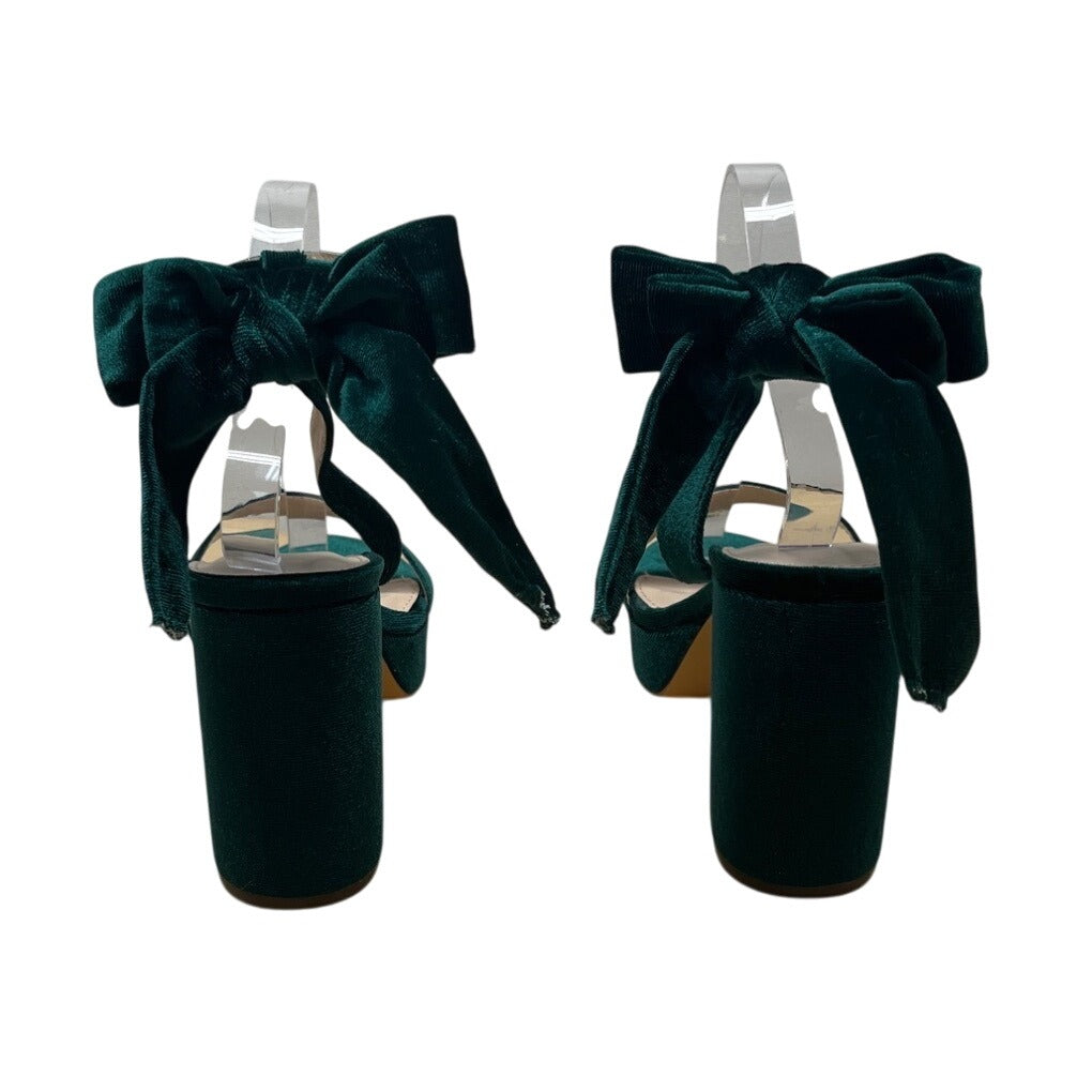 Lulus Emerald Green Velvet Bow Tie Straps Block Heel Sandals Sz 10 - New