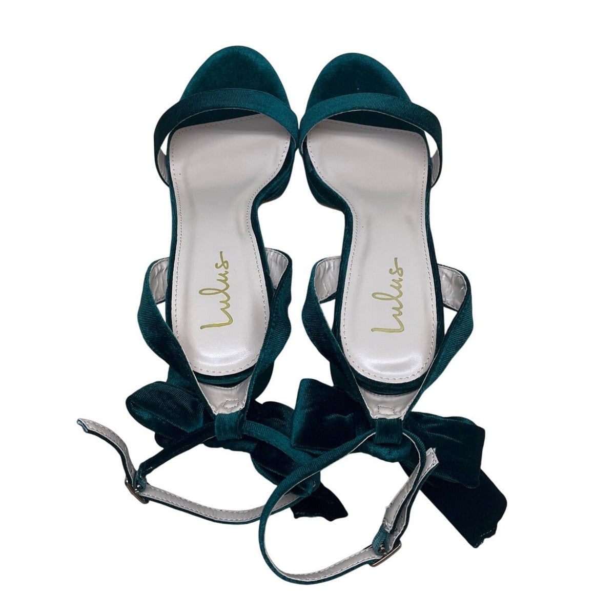 Lulus Emerald Green Velvet Bow Tie Straps Block Heel Sandals Sz 10 - New