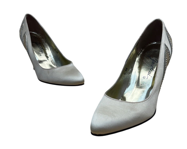 Garolini Women’s Ivory Satin & Suede Rhinestone High Heel Pumps Size 6M