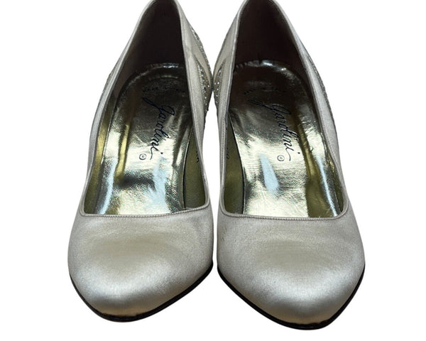 Garolini Women’s Ivory Satin & Suede Rhinestone High Heel Pumps Size 6M