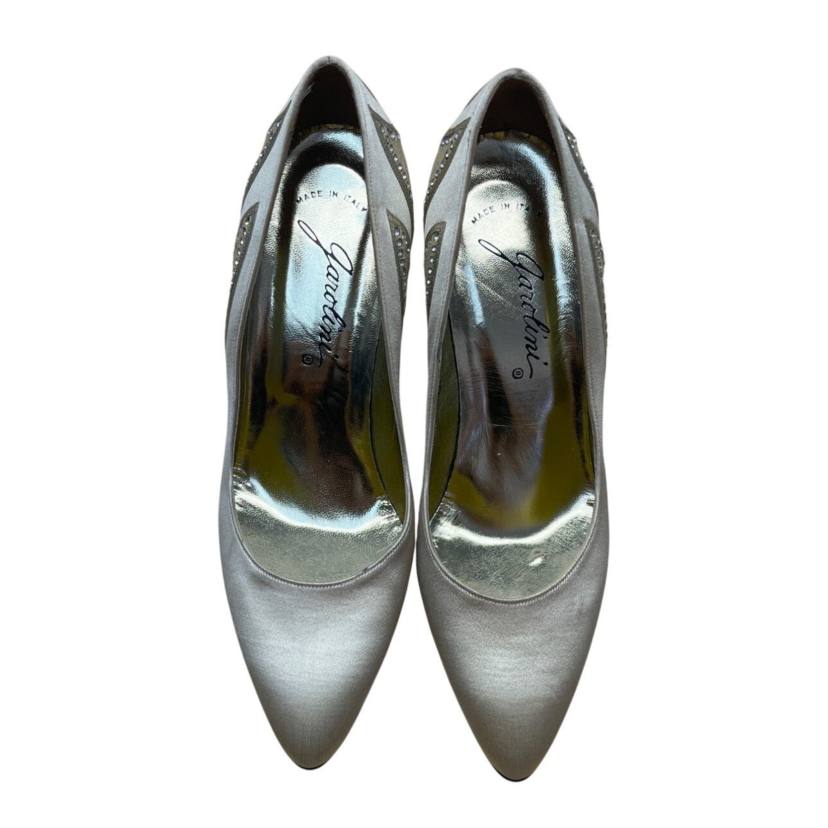 Garolini Women’s Ivory Satin & Suede Rhinestone High Heel Pumps Size 6M