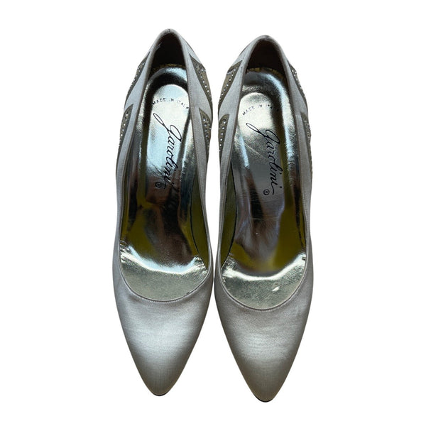 Garolini Women’s Ivory Satin & Suede Rhinestone High Heel Pumps Size 6M
