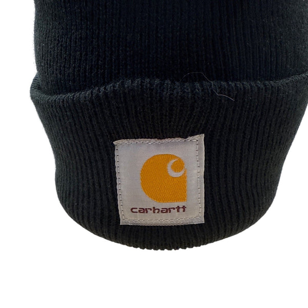 Carhartt Black Knit Cuffed Beanie Hat With Embroidered Logos - New