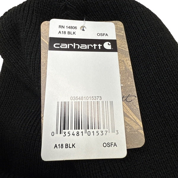Carhartt Black Knit Cuffed Beanie Hat With Embroidered Logos - New