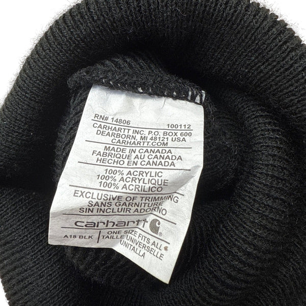 Carhartt Black Knit Cuffed Beanie Hat With Embroidered Logos - New