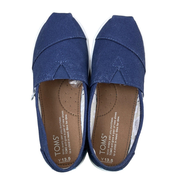 Tom’s Youth Navy Blue Denim Canvas Flat Shoes Sz Y13.5