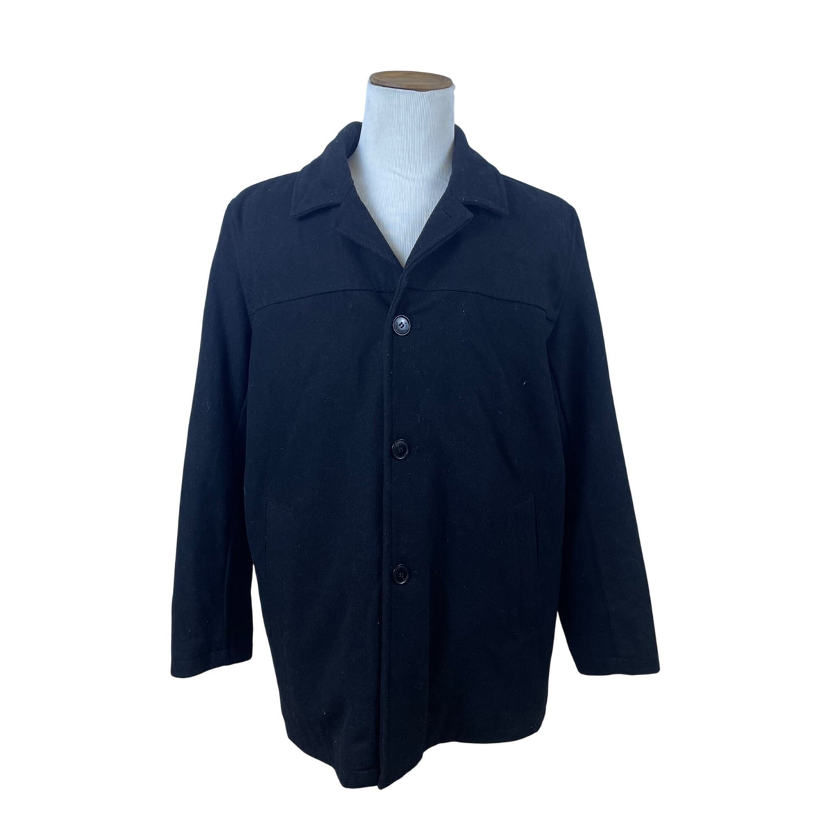 Tommy Hilfiger Mens Quilted Wool-Blend Black Coat With Button Closure Size XL