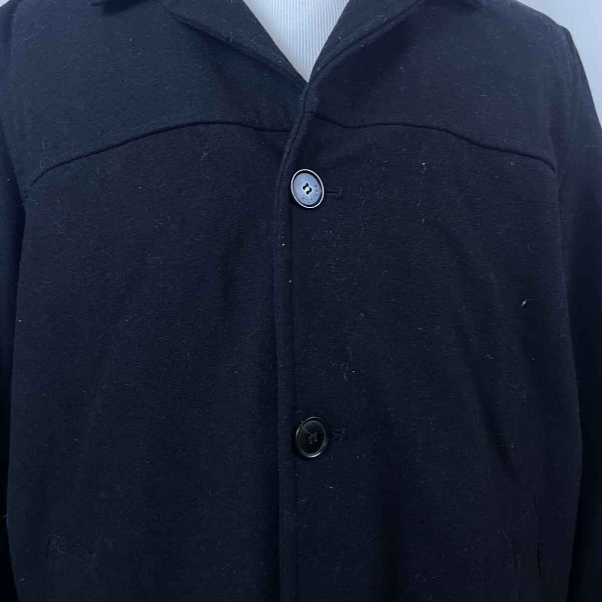 Tommy Hilfiger Mens Quilted Wool-Blend Black Coat With Button Closure Size XL