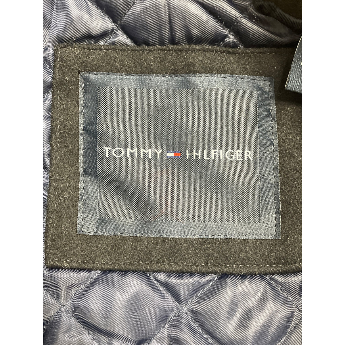 Tommy Hilfiger Mens Quilted Wool-Blend Black Coat With Button Closure Size XL