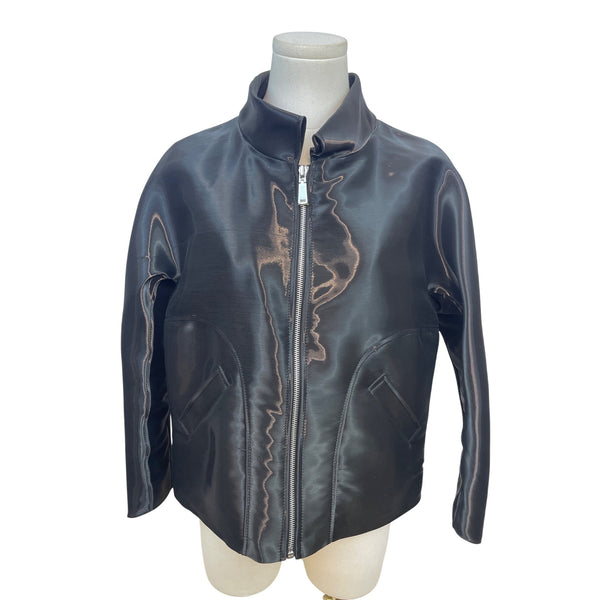 Per Se Women’s Black Shiny Jacket With Zipper Closure & Pockets Size 10