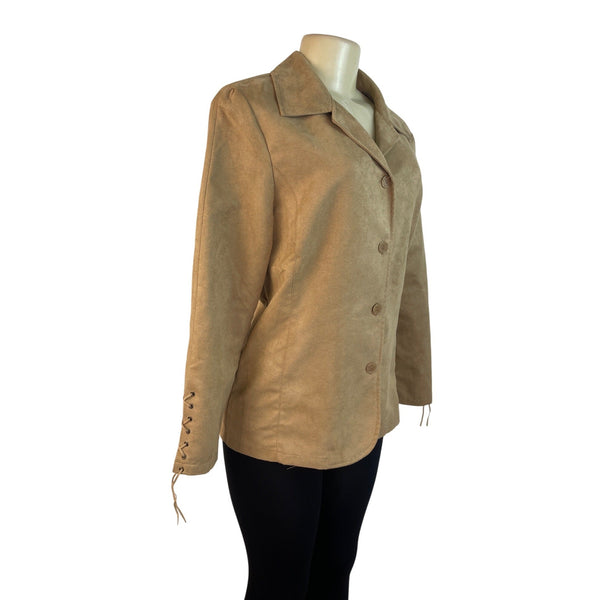 TCM Womens Camel Button-Up Jacket With Lace-Up Sleeve Detail Size 42