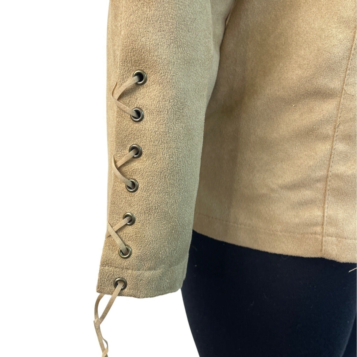 TCM Womens Camel Button-Up Jacket With Lace-Up Sleeve Detail Size 42