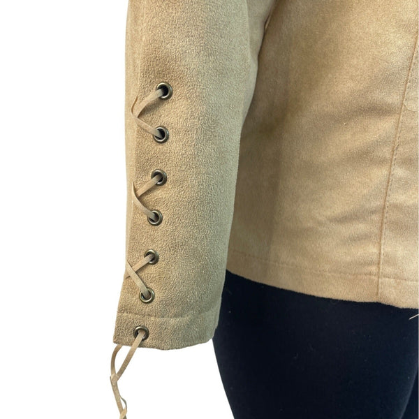 TCM Womens Camel Button-Up Jacket With Lace-Up Sleeve Detail Size 42