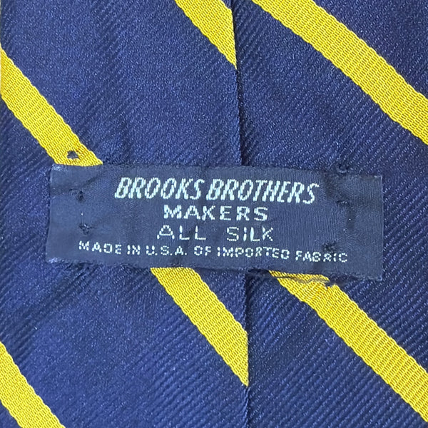 Vintage Brooks Brothers Mens Navy & Yellow Striped Silk Tie Classic Style