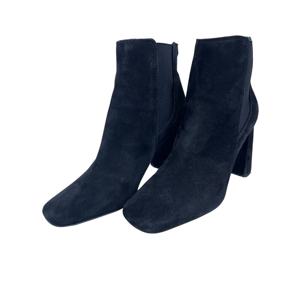 Sam Edelman Black Leather Suede Chiara Square Toe Block Heel Booties Sz 7.5M