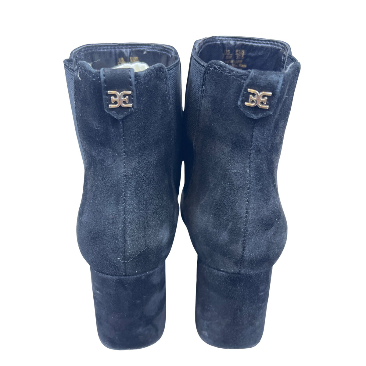 Sam Edelman Black Leather Suede Chiara Square Toe Block Heel Booties Sz 7.5M