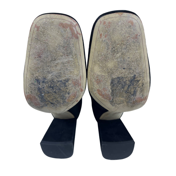 Sam Edelman Black Leather Suede Chiara Square Toe Block Heel Booties Sz 7.5M