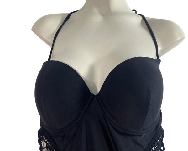 Shein Women's Black Macrame One Piece Swimsuit Sz L