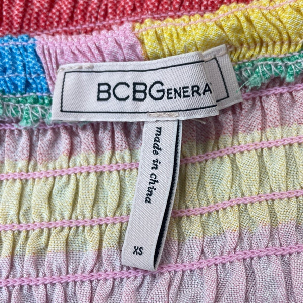 BCBGeneration Women's Multicolor Playful Stripe Smocked Crop Top Sz XS