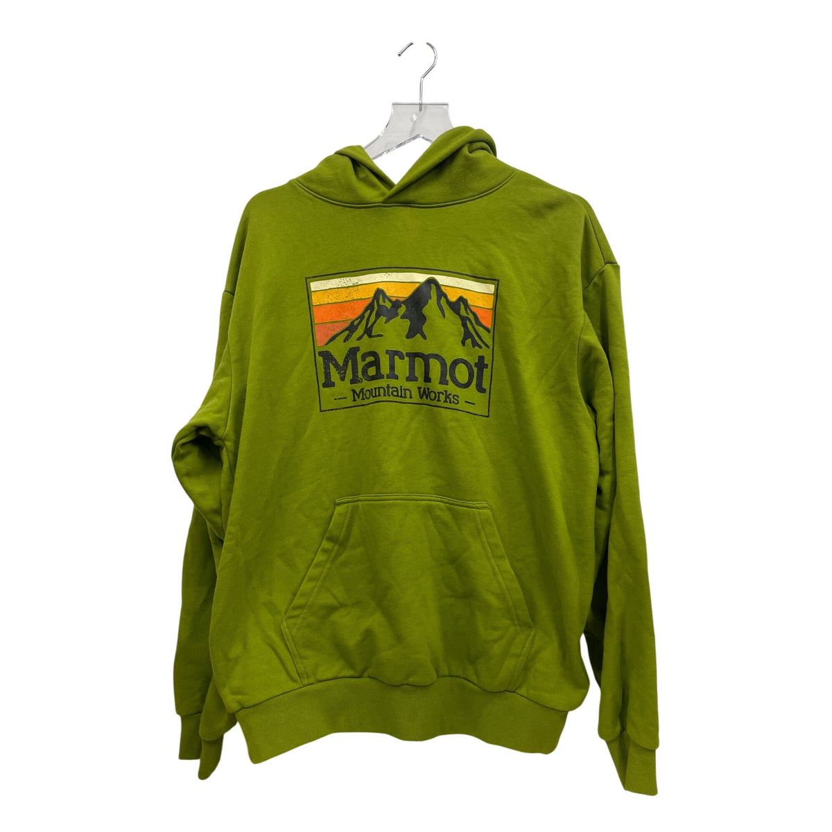 Marmot Mens Green Cotton Blend Pullover Hoodie Medium Cozy Style With Front Pocket