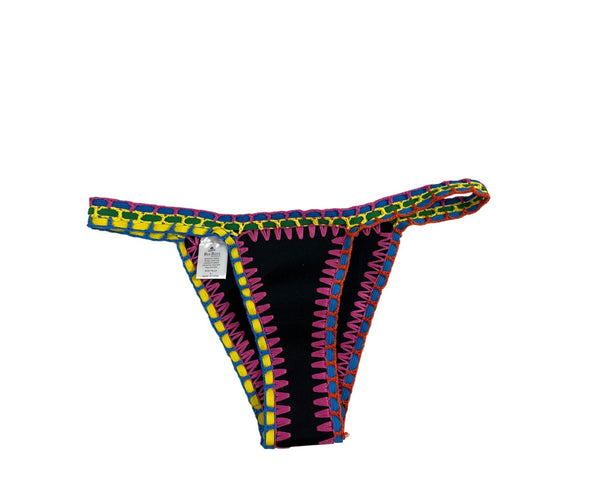 ReeBees Womens Large Black Bikini Bottom With Multicolor Crochet Trim Sz L- NWOT