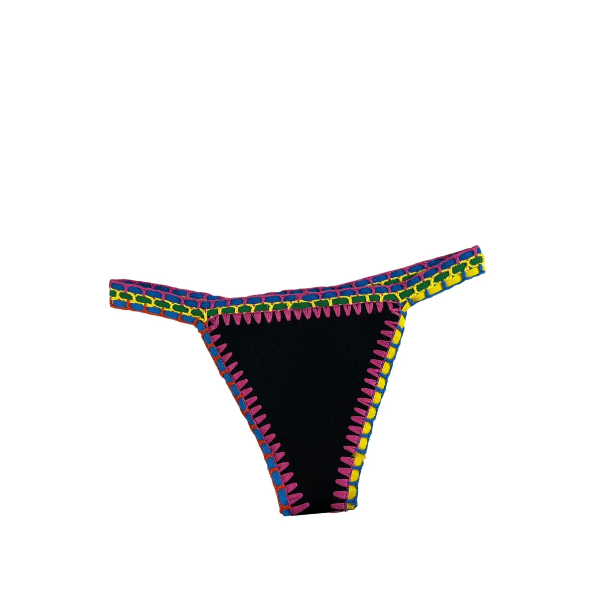 ReeBees Womens Large Black Bikini Bottom With Multicolor Crochet Trim Sz L- NWOT