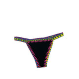 ReeBees Womens Large Black Bikini Bottom With Multicolor Crochet Trim Sz L- NWOT