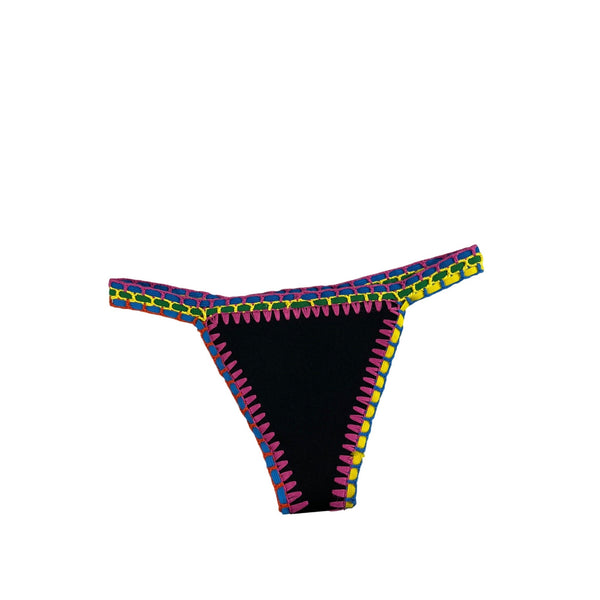 ReeBees Womens Large Black Bikini Bottom With Multicolor Crochet Trim Sz L- NWOT
