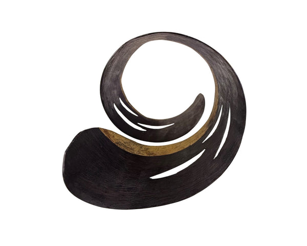 Handcrafted Vintage Dark Wood & Gold Tone Open Cuff Bracelet Adjustable Boho Design