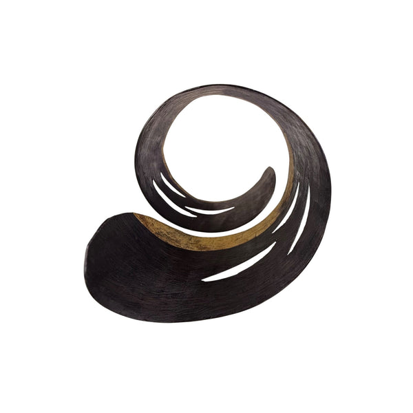 Handcrafted Vintage Dark Wood & Gold Tone Open Cuff Bracelet Adjustable Boho Design