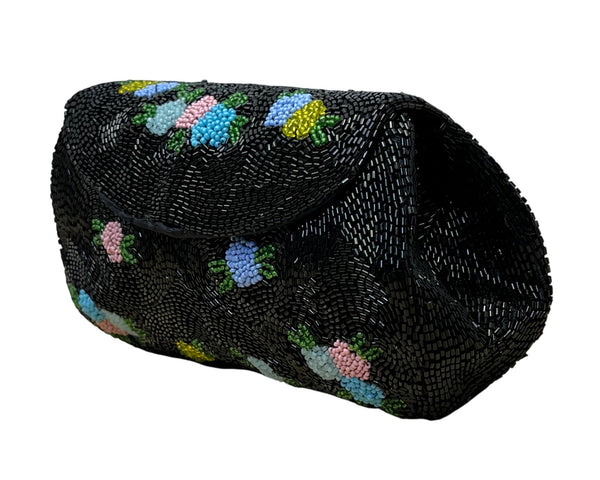 Vintage Hand-Beaded Floral Clutch Purse Handmade In Belgium Size S