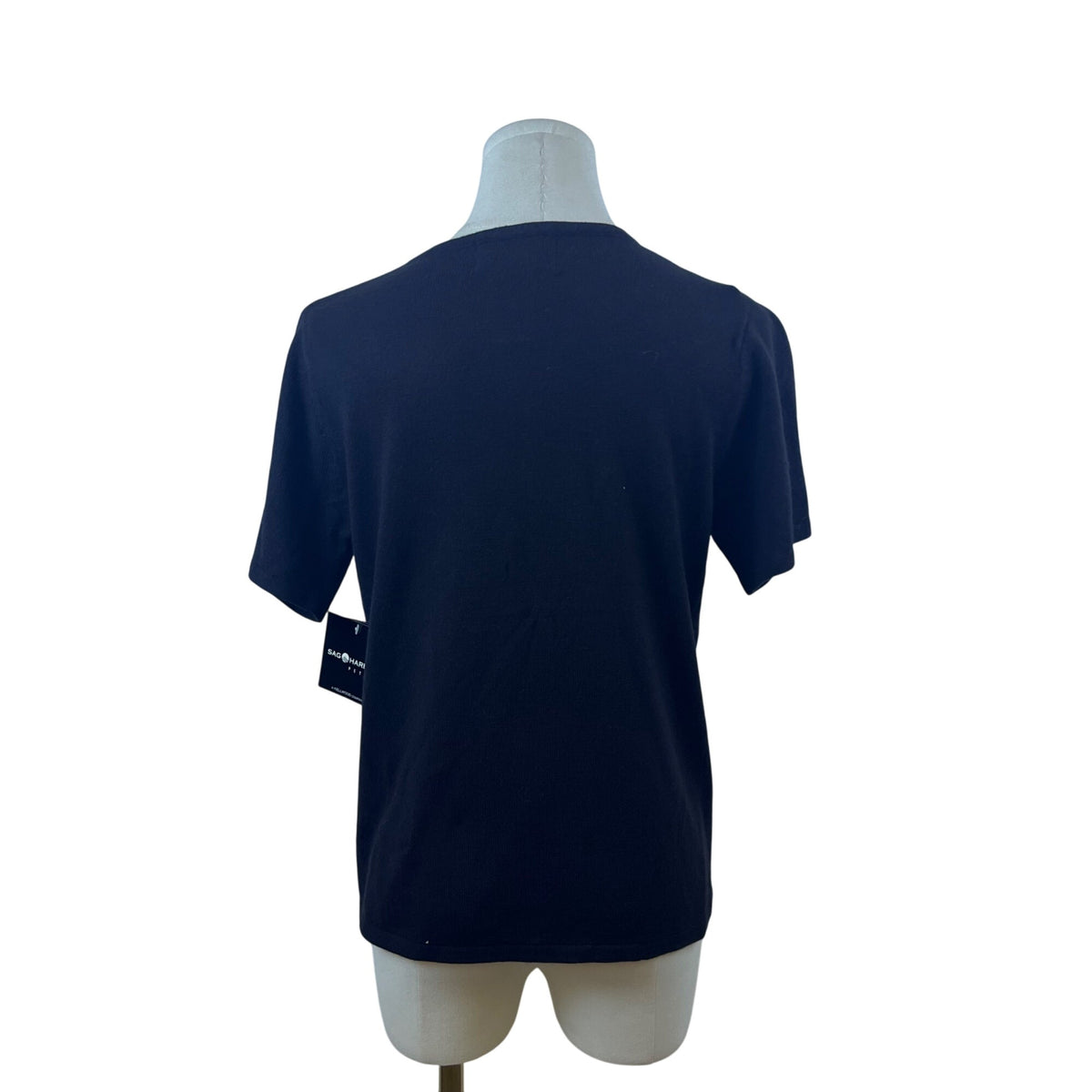 Sag Harbor Women's Black Acrylic Embroidered Short Sleeve Top Size PS Petite - New