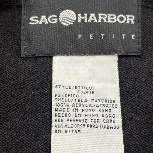 Sag Harbor Women's Black Acrylic Embroidered Short Sleeve Top Size PS Petite - New