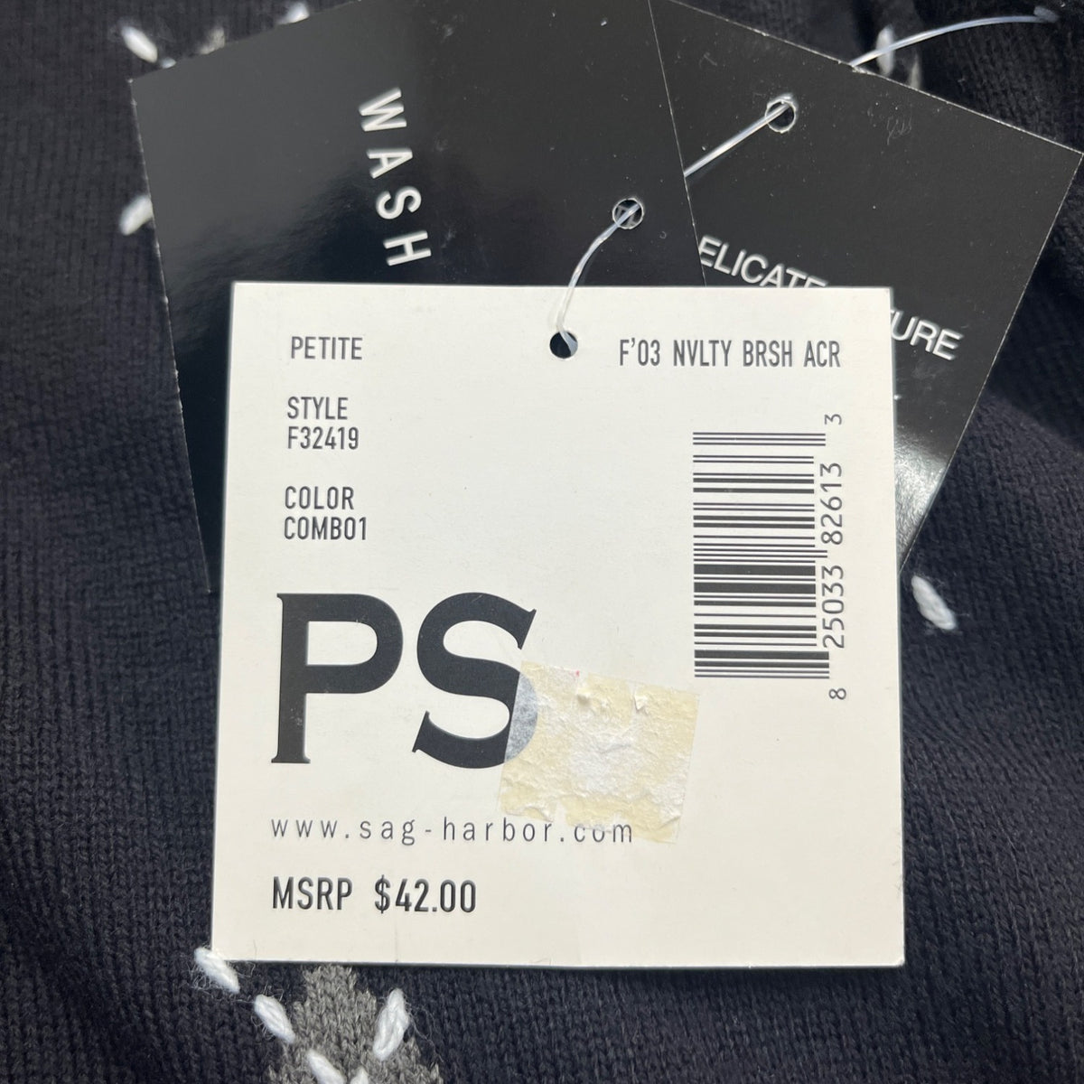 Sag Harbor Women's Black Acrylic Embroidered Short Sleeve Top Size PS Petite - New