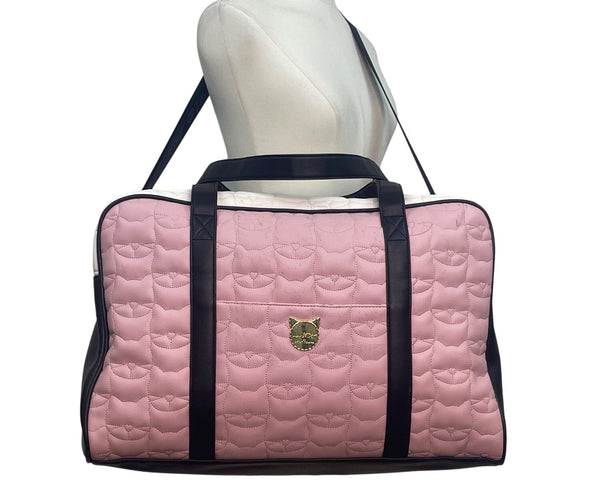 Luv Betsey Pink Quilted Cat Face With Shoulder Strap & Gold Accents Duffle Bag