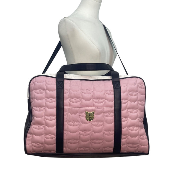 Luv Betsey Pink Quilted Cat Face With Shoulder Strap & Gold Accents Duffle Bag