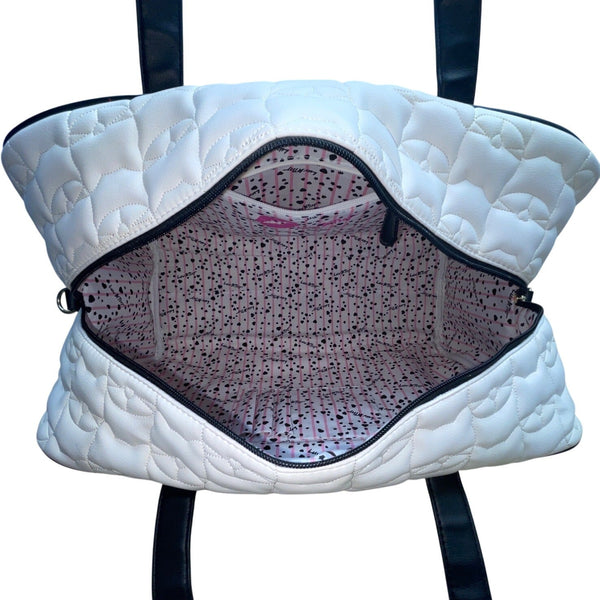Luv Betsey Pink Quilted Cat Face With Shoulder Strap & Gold Accents Duffle Bag