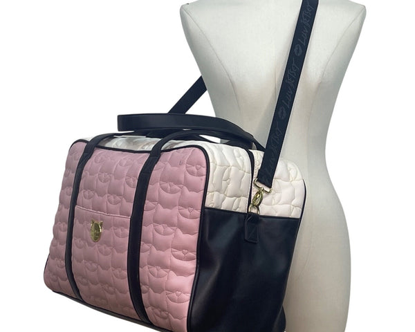 Luv Betsey Pink Quilted Cat Face With Shoulder Strap & Gold Accents Duffle Bag