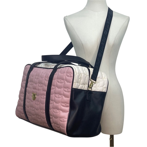 Luv Betsey Pink Quilted Cat Face With Shoulder Strap & Gold Accents Duffle Bag