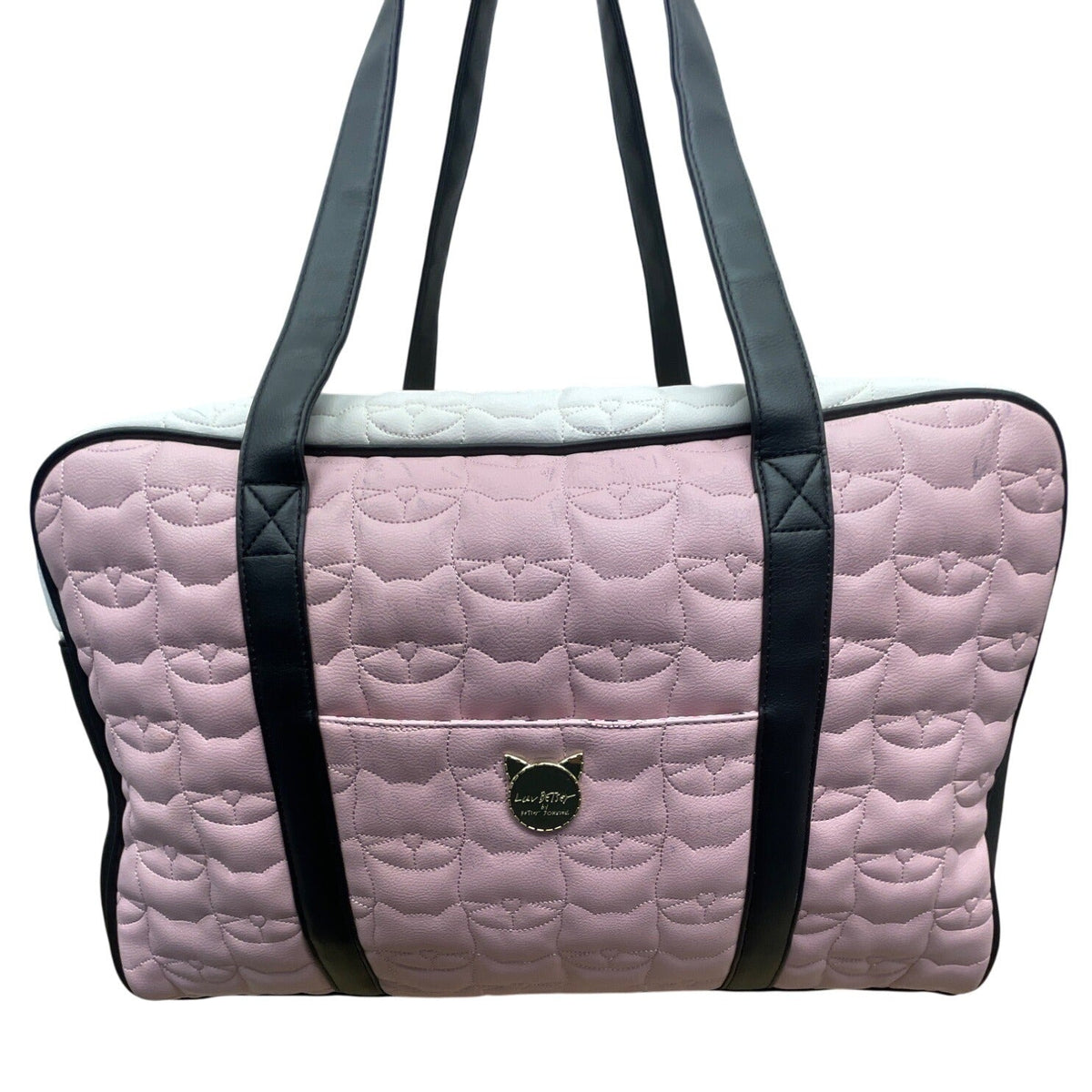 Luv Betsey Pink Quilted Cat Face With Shoulder Strap & Gold Accents Duffle Bag