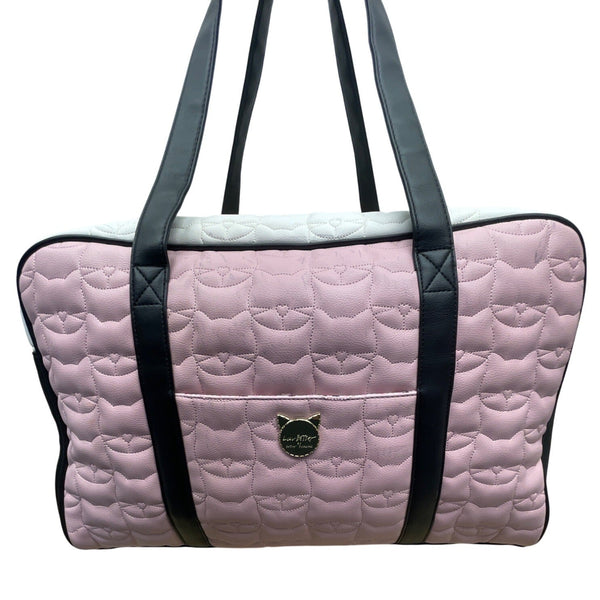 Luv Betsey Pink Quilted Cat Face With Shoulder Strap & Gold Accents Duffle Bag