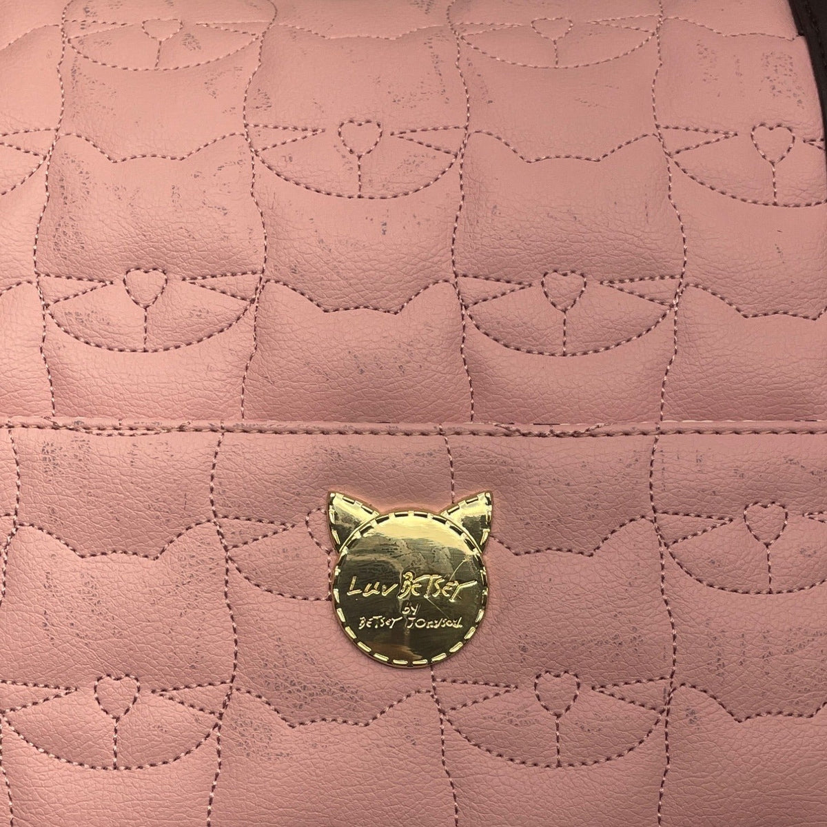 Luv Betsey Pink Quilted Cat Face With Shoulder Strap & Gold Accents Duffle Bag